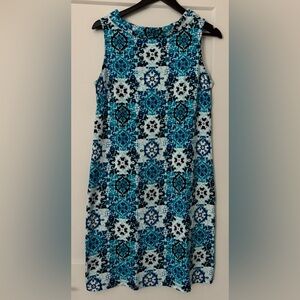 Talbots Sleeveless Floral/BOHO Blue and White Dress